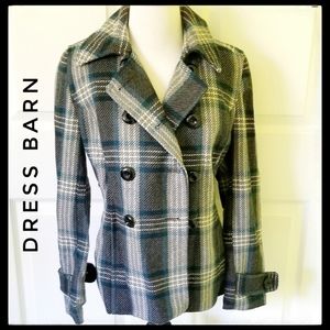 DRESS BARN Plaid Double Breasted Peacoat